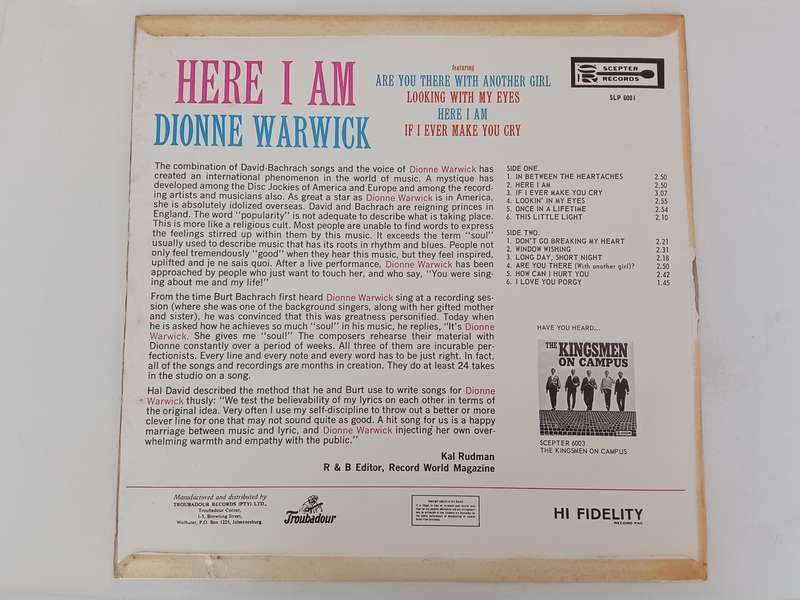 Dionne Warwick - Here I Am  ( Rare 1965 SA released LP )
