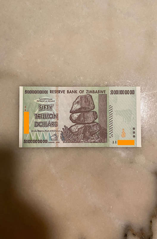 Zimbabwe Banknote, $50 Trillion Dollars, AA Series, 2008