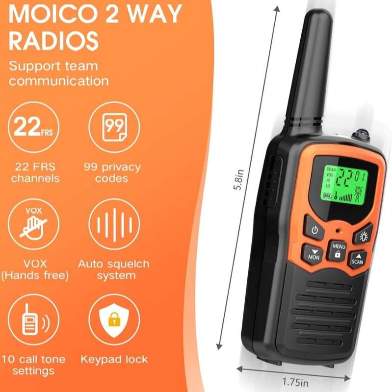 BEZOS-MAX 8KM LONG RANGE WALKIE TALKIES (4 Pack)