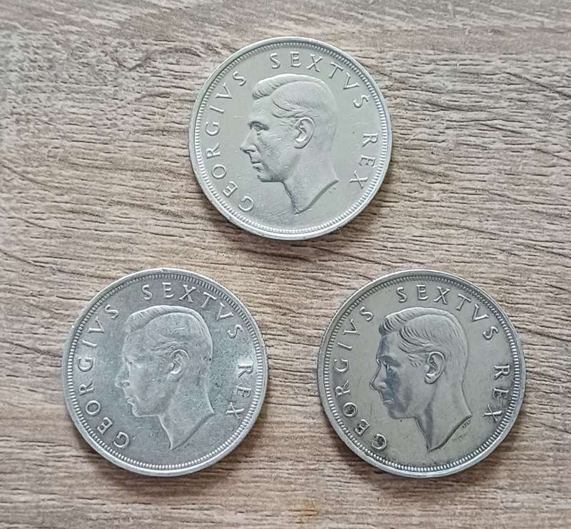1949 5 shillings coin, 80% silver, 3 available. Bid per coin.