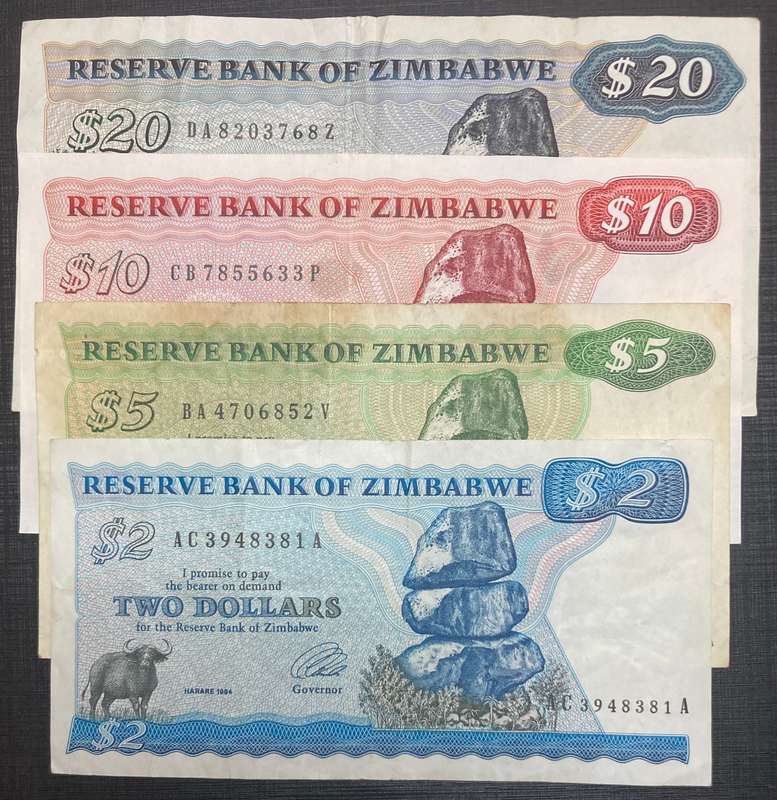 Zimbabwe 1994 $2, $5, $10 & $20 set