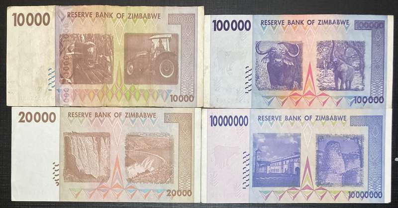 Zimbabwe $10,000 $20,000 $100,000 and $10,000,000 (scarce)