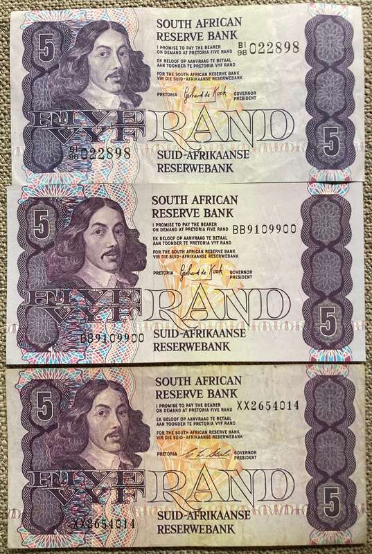 South African R5 lot of 3 different notes
