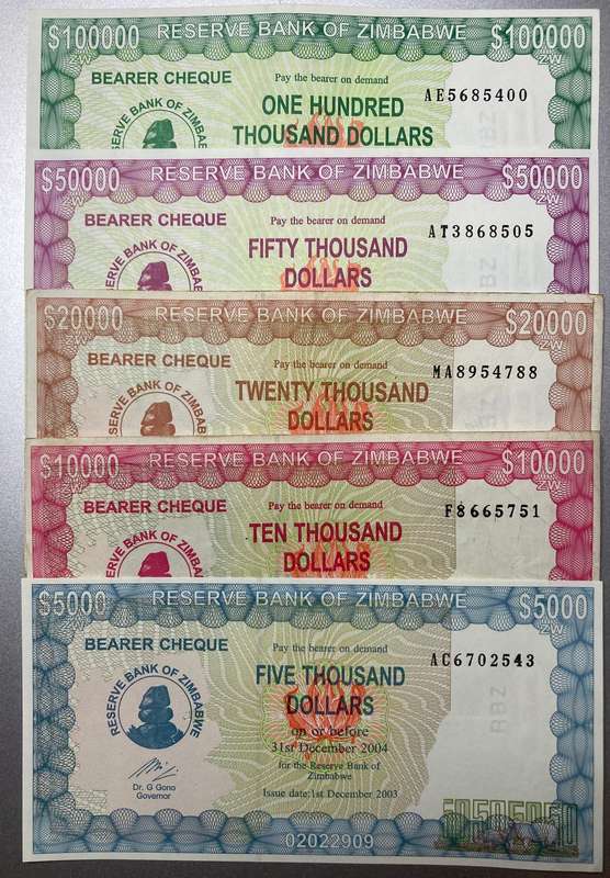 Zimbabwe 2003-2006 $5,000, $10,000, $20,000, $50,000 & $100,000