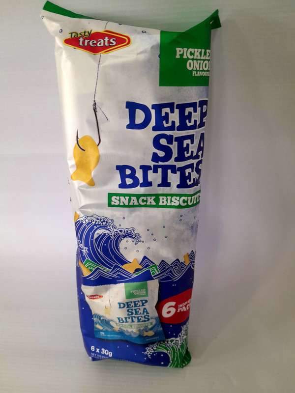 Tasty Treats Deep Sea Bites Snack Biscuits Pickled Onion 6x30g