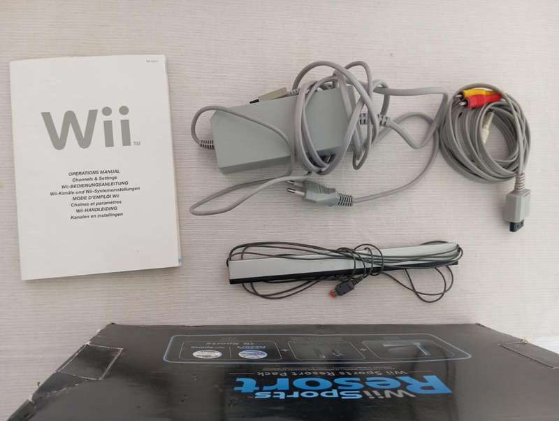 boxed wii console with wii sports and sports resort bundle