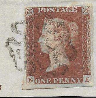 Imperf 1 d RED with Maltese Cross cancel on Part Cover X2