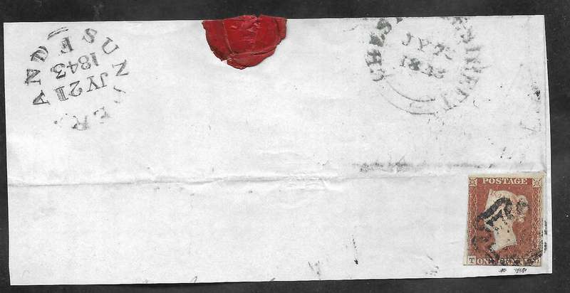 Imperf 1 d RED with Maltese Cross cancel on Part Cover X2