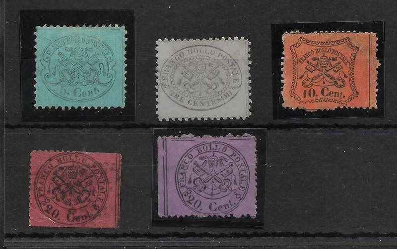 PAPAL STATE 1868 Coat of Arms - Black Print on Colored Glazed Paper - Perforated