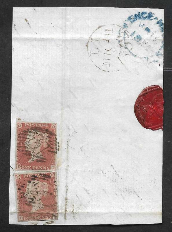 GREAT BRITAIN IMPERF PENNY REDS ON PART COVER/PIECE (NO 3)