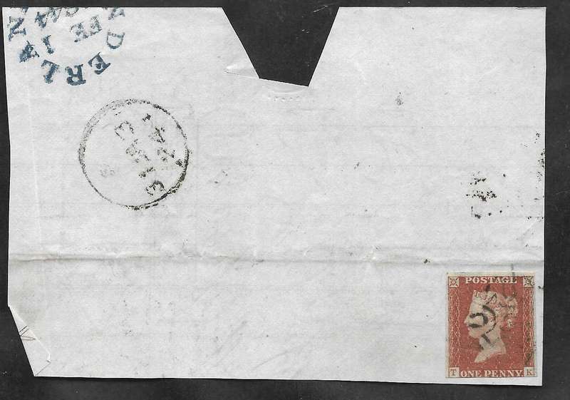 Imperf 1 d RED with numbered 9 Maltese Cross cancel on Part Cover
