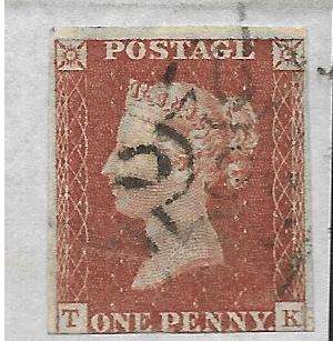 Imperf 1 d RED with numbered 9 Maltese Cross cancel on Part Cover
