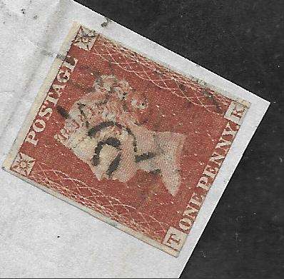 Imperf 1 d RED with numbered 9 Maltese Cross cancel on Part Cover