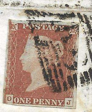 GREAT BRITAIN    1 Penny Red on part WELL TRAVELLED  cover  WITH BURR RUB VARIETY (PRED_8)