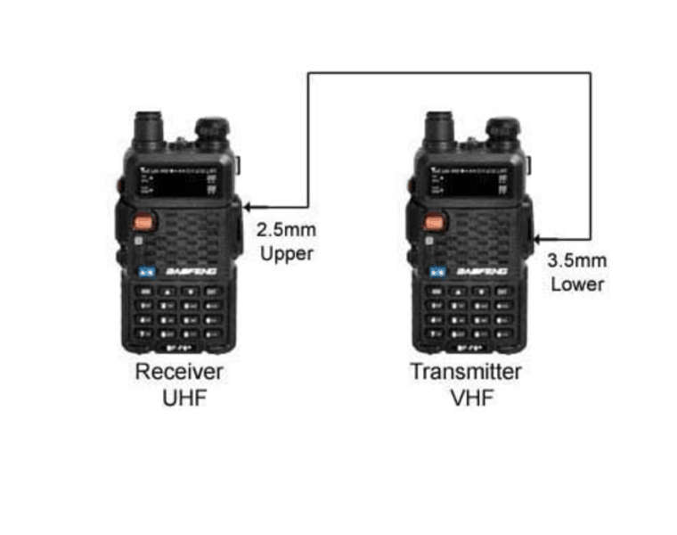 Repeater cable for 2 way radios (3.5mm-2.5mm connector)