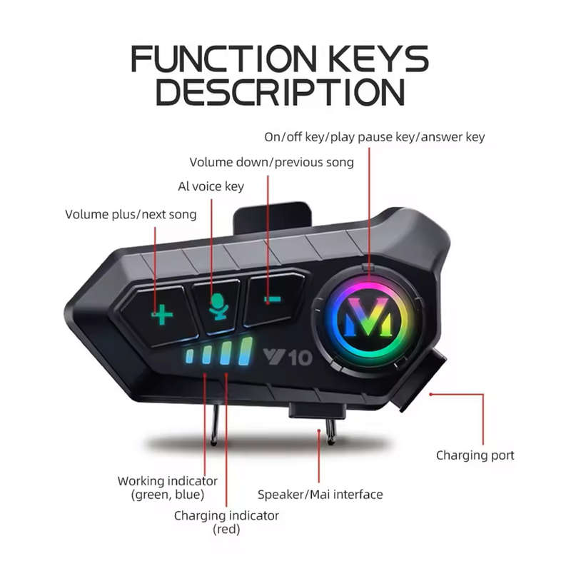 1000mAh Motorcycle Helmet Headset Voice Contro Wireless Hands-on Talking Headset Handsfree Call
