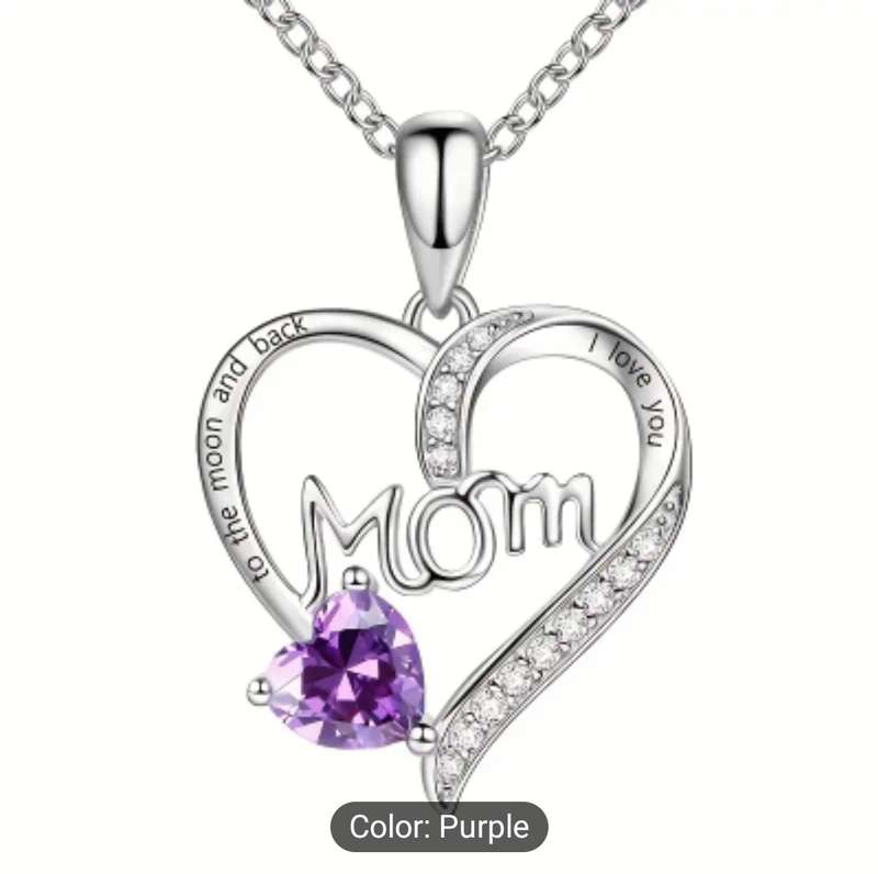 "I Love You Mom" Heart Pendant Necklace with Acrylic Accents, Alloy Chain, White K-Plated, Fashionab