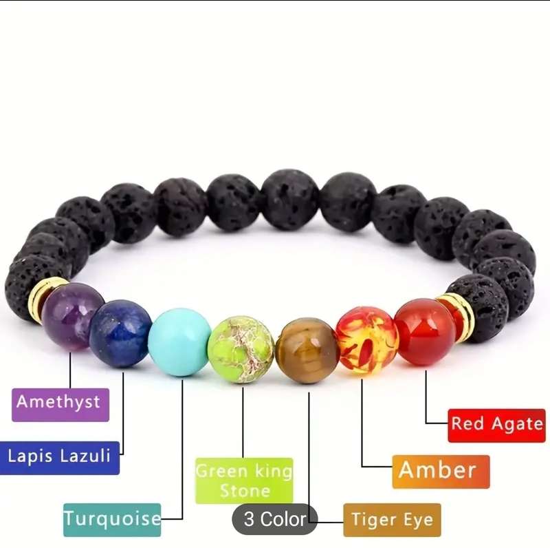 7 Chakra Natural Lava Stone Bracelet - Handcrafted Yoga & Prayer