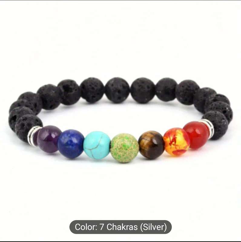 7 Chakra Natural Lava Stone Bracelet - Handcrafted Yoga & Prayer