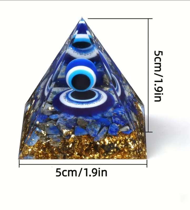 Evil Eye Orgone Pyramid with Natural Crystal Chips & Lapis Lazuli - Reiki Meditation Home Decor, Yog