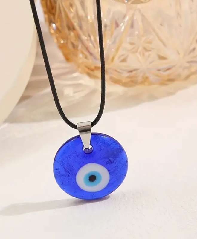 Chic Blue Evil Eye Pendant Necklace - Boho French Style, Alloy, Perfect for Casual Attire & Lunar Ne