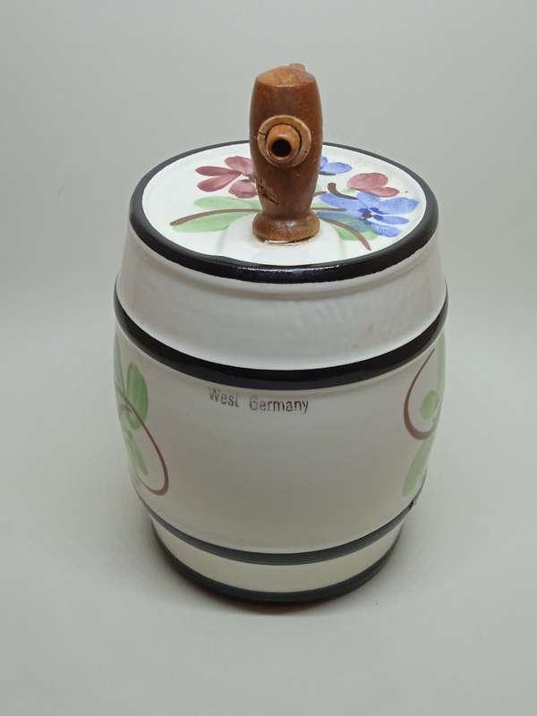 Vintage Enorm West Germany Liquor Wine Barrel Keg Hand Painted Floral Ceramic