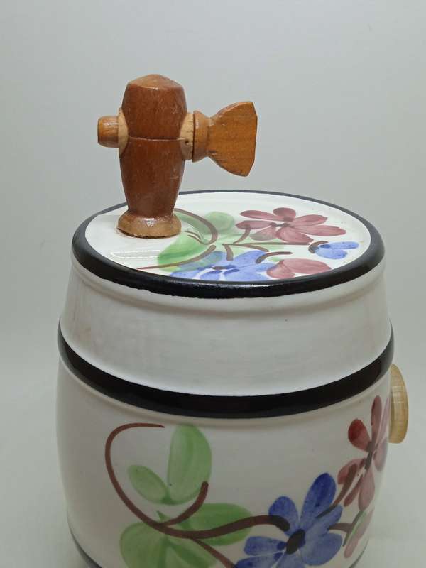 Vintage Enorm West Germany Liquor Wine Barrel Keg Hand Painted Floral Ceramic