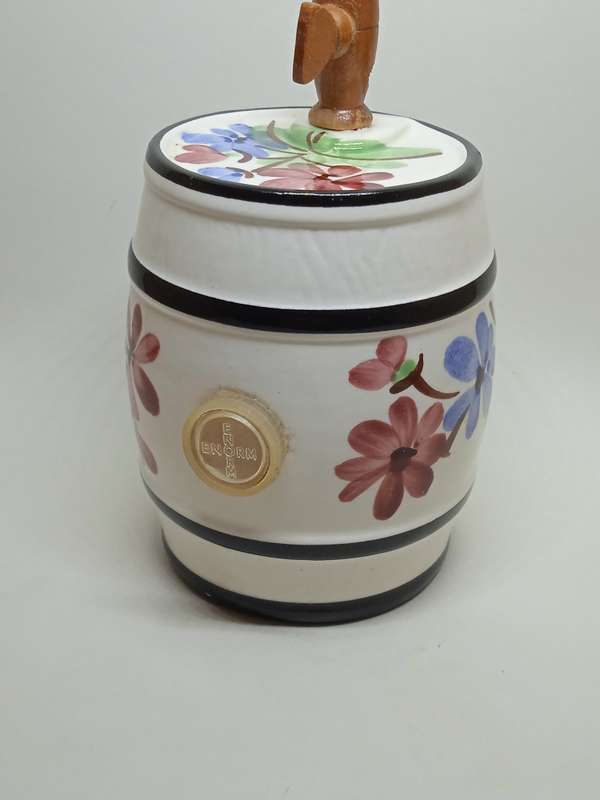 Vintage Enorm West Germany Liquor Wine Barrel Keg Hand Painted Floral Ceramic