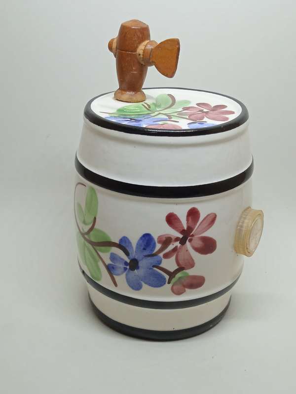 Vintage Enorm West Germany Liquor Wine Barrel Keg Hand Painted Floral Ceramic