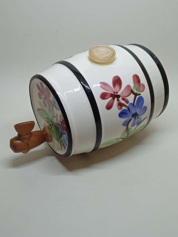Vintage Enorm West Germany Liquor Wine Barrel Keg Hand Painted Floral Ceramic