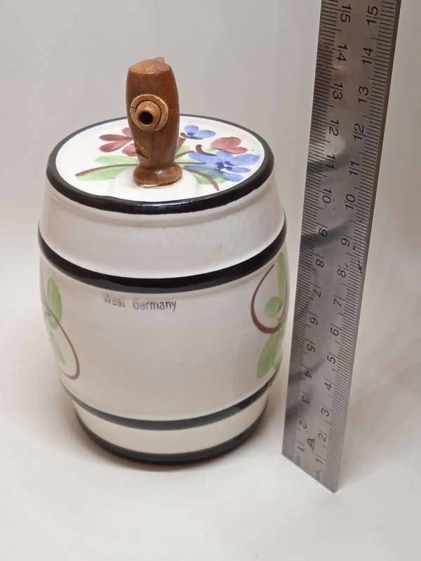 Vintage Enorm West Germany Liquor Wine Barrel Keg Hand Painted Floral Ceramic