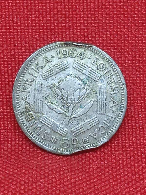 DAMAGED 1954 SILVER SIXPENCE