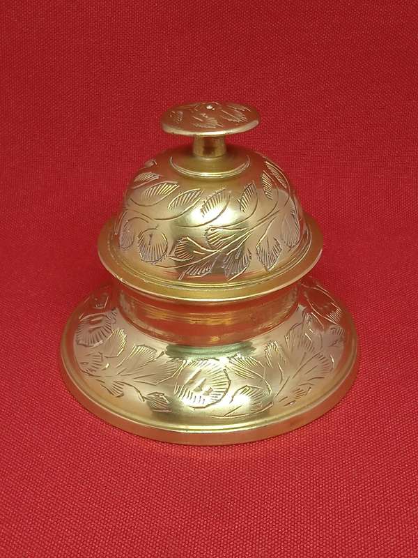 VINTAGE INDIAN BRASS CLAW BELL WITH BOWL / RECEIVER
