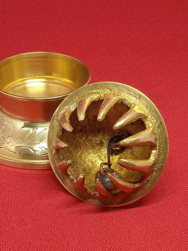 VINTAGE INDIAN BRASS CLAW BELL WITH BOWL / RECEIVER