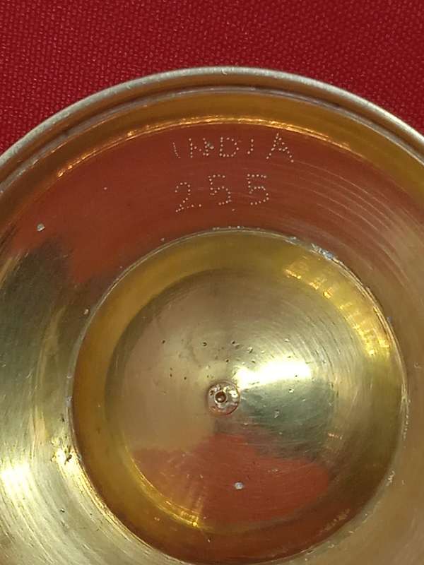 VINTAGE INDIAN BRASS CLAW BELL WITH BOWL / RECEIVER