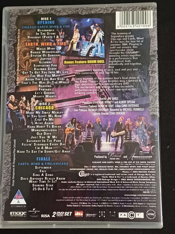 CHICAGO & EARTH,WIND & FIRE  - LIVE AT THE GREEK THEATRE - 2 DVD SET
