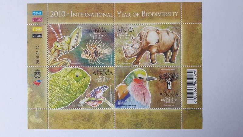 RSA 2010, 12 March. INTERNATIONAL YEAR OF BIODIVERSITY, sheetlet, MNH, CV R 500.00