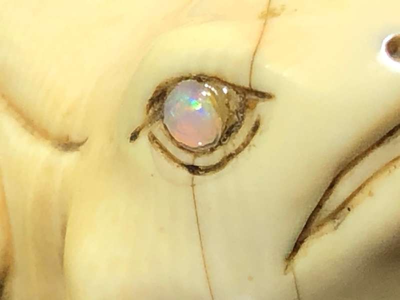 Oriental Frog Bone Carving Figurine with Opal Eyes