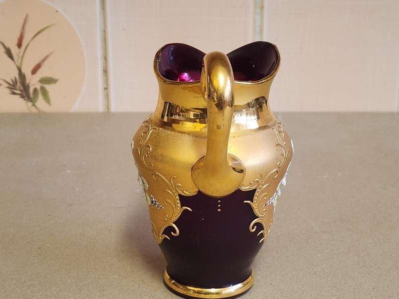 VINTAGE RUBY AND GOLD VENETIAN PITCHER WITH A STUNNING FLORAL DESIGN