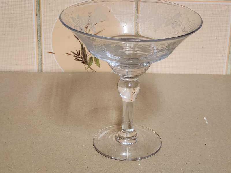 Vintage Stuart Crystal Tall Stemmed Etched Glass Sweet Dish