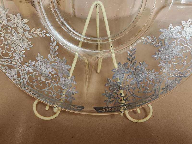 Vintage Clear Glass Platter with Stunning Floral Silver Filigree Overlay