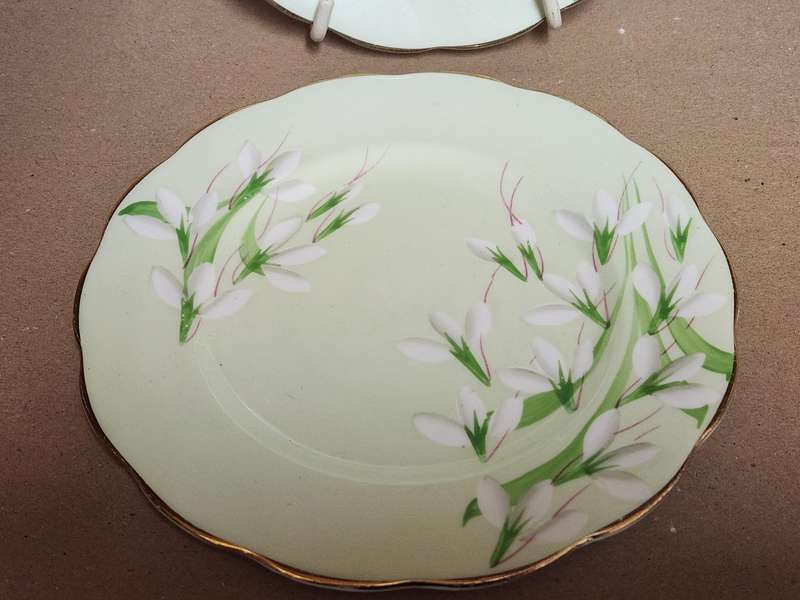 Vintage Royal Albert Bone China 1940s Laurentian Snowdrop Pair of Sideplates