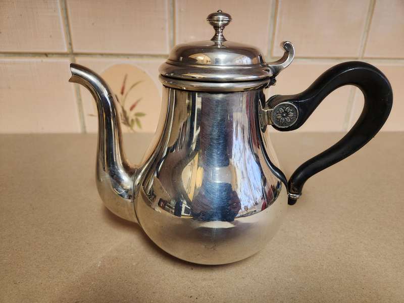 Elegant Christofle France Bagatelle Silver Plated Tea Pot with an Ebony Wood Handle