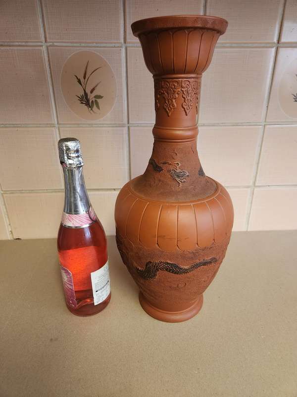 20th Century Oriental Clay Vase with Dragon Motif