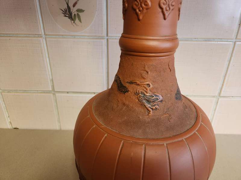 20th Century Oriental Clay Vase with Dragon Motif