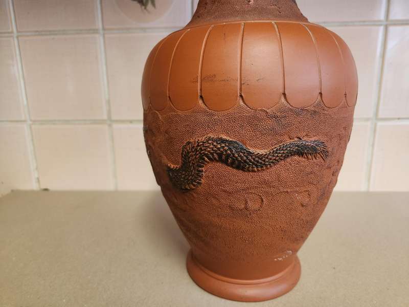 20th Century Oriental Clay Vase with Dragon Motif
