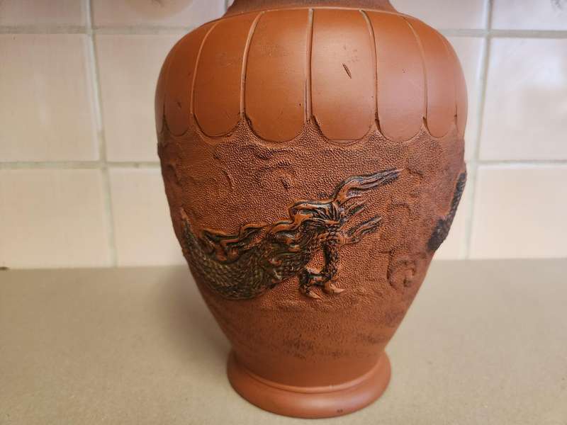 20th Century Oriental Clay Vase with Dragon Motif