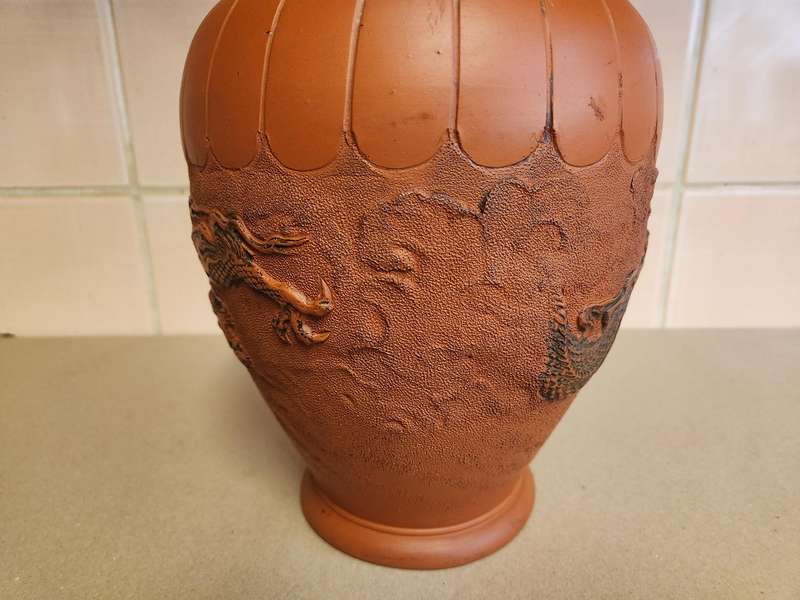 20th Century Oriental Clay Vase with Dragon Motif