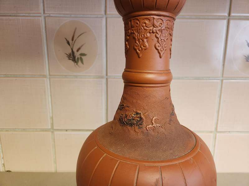 20th Century Oriental Clay Vase with Dragon Motif
