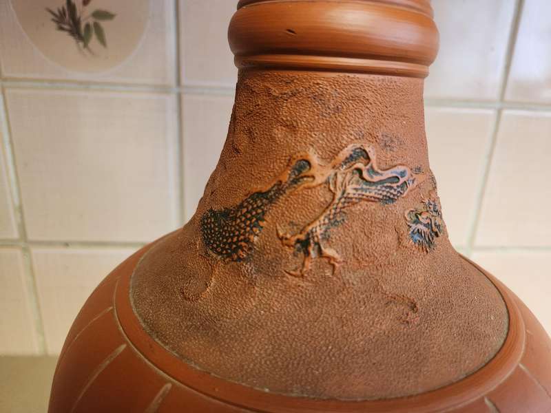 20th Century Oriental Clay Vase with Dragon Motif